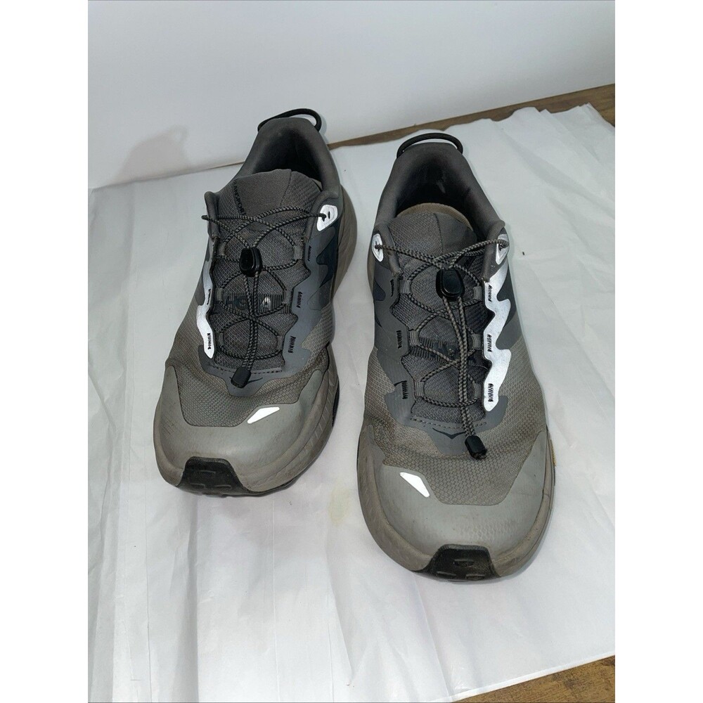HOKA Transport Mens Trail Sneakers 1123153 Gray Vibram Sole Bungee Lace Sz 11.5